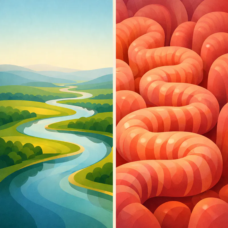 The Meander in Rivers and Intestines